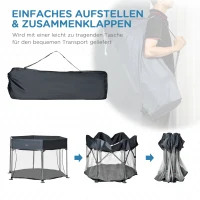 HOMCOM Laufstall klappbar tragbar 134 cm x 134 cm x 83 cm Mesh PP Grau(m-6)