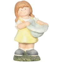 Outsunny meisje met hoed tuinornament, weerbestendig tuinbeeld voor achtertuin(m-11)