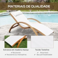 Outsunny Espreguiçadeira Ergonómica Espreguiçadeira com Apoio para a Cabeça Removível para Jardim Pátio Terraço Piscina 161x72x68 cm Marfim e Madeira(m-5)