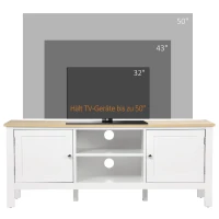 HOMCOM tv-bank, tv-dressoir, twee kasten met deuren, 2 open vakken, wit+naturel, 120 x 35 x 48 cm(m-7)