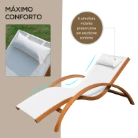 Outsunny Espreguiçadeira Ergonómica Espreguiçadeira com Apoio para a Cabeça Removível para Jardim Pátio Terraço Piscina 161x72x68 cm Marfim e Madeira(m-4)