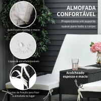 Outsunny Conjunto de 2 espreguiçadeiras de jardim com almofadas acolchoadas de vime com mesa lateral para piscina ou terraço Carga 160kg 195x60x86 cm Estrutura em aço Preto vime(m-6)