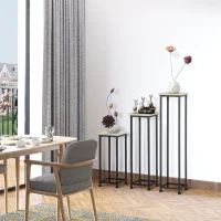 Outsunny set van 3 plantenstandaards, stapelbare bloemenkrukken voor tuinbalkon(m-10)