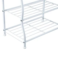 HOMCOM Stand Appendiabiti Attaccapanni per Ingresso Scarpiera a 2 Ripiani 5 Ganci Metallo 60 × 35 × 175cm Bianco e Color Legno(m-9)