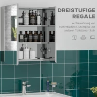 kleankin spiegelkast, badkamerspiegelkast met 3 binnenplanken, dubbele deur, zilver(m-4)