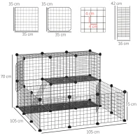 PawHut Recinto para Pequenos Animais DIY com 24 Painéis com Grade Metálica Recinto Modular para Coelhos Chinchilas 105x105x70cm(m-3)