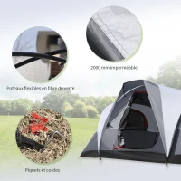 Outsunny Tente de camping 2-3 personnes 3 à 4 saisons imperméable fenêtres à mailles double couche 355 x 190 x 170 cm gris(m-6)