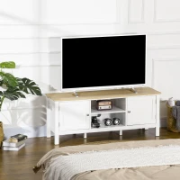 HOMCOM tv-bank, tv-dressoir, twee kasten met deuren, 2 open vakken, wit+naturel, 120 x 35 x 48 cm(m-2)