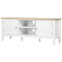 HOMCOM tv-bank, tv-dressoir, twee kasten met deuren, 2 open vakken, wit+naturel, 120 x 35 x 48 cm(m-11)