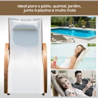 Outsunny Espreguiçadeira Ergonómica Espreguiçadeira com Apoio para a Cabeça Removível para Jardim Pátio Terraço Piscina 161x72x68 cm Marfim e Madeira(m-6)