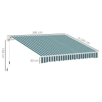 Outsunny markiza przegubowa manualna markiza 395 cm z korbką ręczną markiza balkonowa ochrona przed słońcem montaż ścienny balkon aluminium kolor biały + zielony 395 x 245 cm(m-3)
