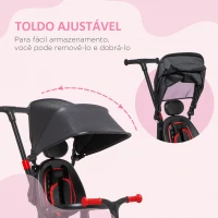 AIYAPLAY Triciclo 3 em 1 para Crianças Triciclo Evolutivo com Capô Dobrável e Guiador Desmontável 96,5x49x101cm Preto e Vermelho(m-8)