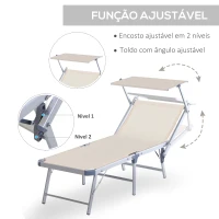 Outsunny Espreguiçadeira Dobrável e Reclinável com Toldo Ajustável em Ângulo Espreguiçadeira para Jardim Terraço Campismo Exterior 169x72x55-72cm Bege(m-4)