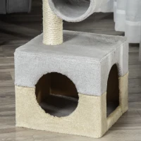 PawHut Árvore Arranhador para Gatos com Poste de Sisal Caverna de Pelúcia Suave Plataforma e Cilindro 31x31x58 cm Cinza e Bege(m-9)