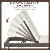 Outsunny Conjunto de 2 espreguiçadeiras de jardim com almofadas acolchoadas de vime com mesa lateral para piscina ou terraço Carga160kg 195x60x86 cm Moldura de aço Creme e Castanho(m-5)