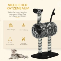 PawHut kattenboom, kattenboom in zebradesign, klimboom met kattentunnel, kattenkrabpaal met jutepaal, speelboom, kattenmeubilair, zwart+wit, 93 cm(m-4)