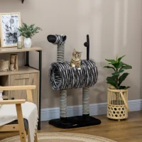 PawHut kattenboom, kattenboom in zebradesign, klimboom met kattentunnel, kattenkrabpaal met jutepaal, speelboom, kattenmeubilair, zwart+wit, 93 cm(m-10)