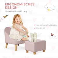 Homcom kinderfauteuil met voetenbank voor kinderen van 3 tot 5 jaar, schattig fluwelen design, 51 cm x 51 cm x 50 cm, roze(m-4)