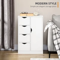HOMCOM Bathroom Cabinet, Freestanding Storage Cabinet with 4 Drawers, Door Cupboard for Living Room, Kitchen, Bedroom, White(m-4)