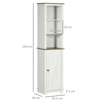 kleankin Bathroom Cabinet, Tall Storage Cabinet with Door and Adjustable Shelves, 39.5 x 30 x 160 cm, White(m-3)