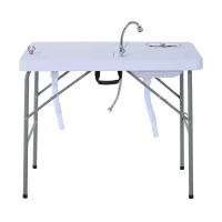 Outsunny Multifuncional Mesa Dobrável 2 em 1 Mesa + Estação de Limpeza Mesa De Piquenique com Torneira e 2 Pias para Pesca Jardim Churrasco Ao Ar Livre Camping 101x66x81 cm(m-7)