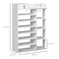 HOMCOM Sapateira de Madeira Móvel para Sapatos com 11 Prateleiras Abertas para 18 Pares de Sapatos 80x27x112 cm Branco(m-3)