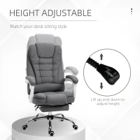 Vinsetto Office Chair, Computer Desk Chair, Linen Fabric Swivel Rolling Task Chair with Large Soft Padded Cushion, 135° Reclining Backrest and Retractable Footrest, Grey(m-6)