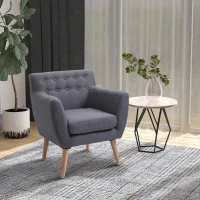 HOMCOM Fauteuil design scandinave 68L x 59l x 75H cm pieds effilés  dossier capitonné avec boutons gris clair chiné(m-2)