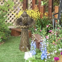 Outsunny 2-Tier Outdoor Waterfall Fountain, Freestanding Self-Contained Cascading Water Feature Garden Landscape with Electric Pump, Brown Flower(m-9)