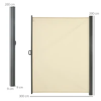 Outsunny Retractable Sun Side Awning Screen Fence for Patio, Garden Wall, Balcony Screening Panel, Outdoor Blind Privacy Divider (3x2M, Cream)(m-3)