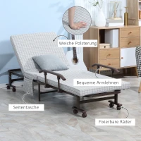 HOMCOM opklapbed, logeerbed met wielen, reisbed, in 5 standen verstelbaar, lichtgrijs(m-7)