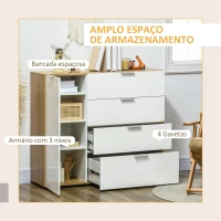 HOMCOM Aparador de Sala de Estar com 4 Gavetas de Alto Brilho Porta e Prateleiras Ajustáveis 105x35x92 cm Branco e Madeira(m-5)