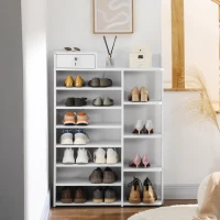 HOMCOM Sapateira de Madeira Móvel para Sapatos com 11 Prateleiras Abertas para 18 Pares de Sapatos 80x27x112 cm Branco(m-6)