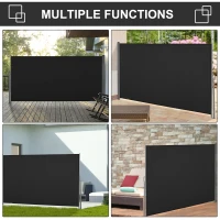 Outsunny Retractable Sun Side Awning Screen Fence Patio Garden Wall Balcony Screening Panel Outdoor Blind Privacy Divider (3x1.6M, Black)(m-6)