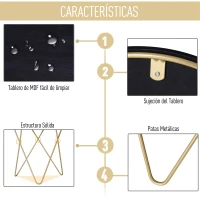 Mesita de Centro Redonda Estilo Moderno Con Patas Triangulares Φ43x48Al cm Negro y Dorado(m-5)