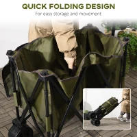 Outsunny Folding Garden Trolley, Cargo Traile on Wheels, Collapsible Camping Trolley, Outdoor Utility Wagon with Steel Frame and Oxford Fabric, Green(m-5)