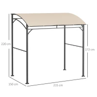 Outsunny Grillpavillon, Grillüberdachung, Regenschutz, Haken für Utensilien, Stahlrahmen, Beige+Schwarz, 215 x 150 x 182/220 cm(m-3)
