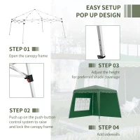 Outsunny Pop Up Gazebo Canopy Tent with 2 Sidewalls and Carry Bag, Height Adjustable, UV50+ Party Tent Event Shelter for Garden, Patio, 2.4 x 2.4m Top / 2.9 x 2.9m Base, Green(m-5)