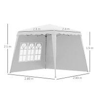 Outsunny Pop Up Gazebo with 2 Sides - Slant Legs and Carry Bag, Height Adjustable UV50+ Party Tent Event Shelter for Garden, Patio; 2.4 x 2.4m Top / 2.9 x 2.9m Base, White(m-3)