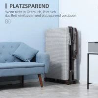 HOMCOM opklapbed, logeerbed met wielen, reisbed, in 5 standen verstelbaar, lichtgrijs(m-5)