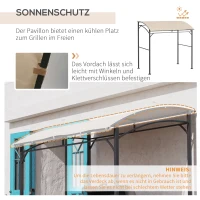 Outsunny Grillpavillon, Grillüberdachung, Regenschutz, Haken für Utensilien, Stahlrahmen, Beige+Schwarz, 215 x 150 x 182/220 cm(m-4)