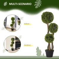 HOMCOM Decorative Artificial Plants Boxwood Ball Topiary Trees in Pot Fake Plants for Home Indoor Outdoor Decor, 90 cm(m-5)
