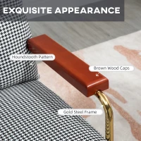 HOMCOM Modern Accent Chair Linen Fabric Armchair with Houndstooth Pattern Gold Steel Legs for Living Room and Bedroom(m-5)