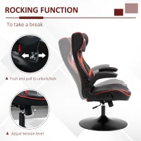 Vinsetto Faux Leather Video Game Chair with 360° Swivel Base, Racing Gaming Chair with  Flip-up Armrests and Headrest, Red(m-5)