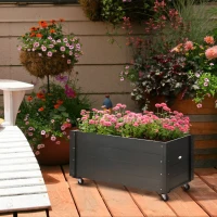 Outsunny verhoogd bed, bloembak met wielen, plantenbak voor tuin, massief hout(m-10)