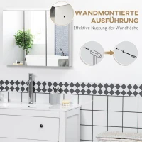 kleankin spiegelkast, wandkast, badkamerkast met 3 deuren, RVS(m-7)