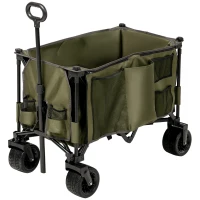 Outsunny Folding Garden Trolley, Cargo Traile on Wheels, Collapsible Camping Trolley, Outdoor Utility Wagon with Steel Frame and Oxford Fabric, Green(m-1)