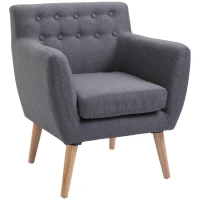 HOMCOM Fauteuil design scandinave 68L x 59l x 75H cm pieds effilés  dossier capitonné avec boutons gris clair chiné(m-1)