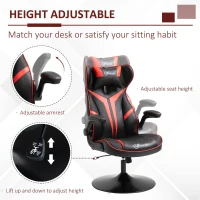 Vinsetto Faux Leather Video Game Chair with 360° Swivel Base, Racing Gaming Chair with  Flip-up Armrests and Headrest, Red(m-6)
