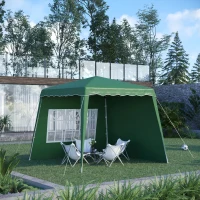 Outsunny Pop Up Gazebo Canopy Tent with 2 Sidewalls and Carry Bag, Height Adjustable, UV50+ Party Tent Event Shelter for Garden, Patio, 2.4 x 2.4m Top / 2.9 x 2.9m Base, Green(m-10)